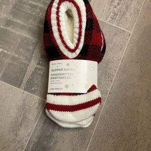 2/$10 Joe Fresh Red and White Plaid Slipper Socks